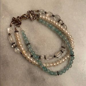 Pearl, Jade & clear quartz bracelet 925